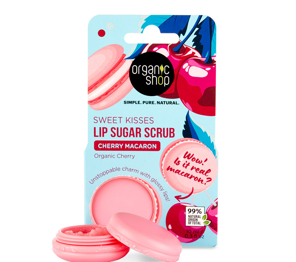 ORGANIC SHOP EXFOLIANTE LABIAL MACARONS CEREZA ORGÁNICA GLAM SHINE
