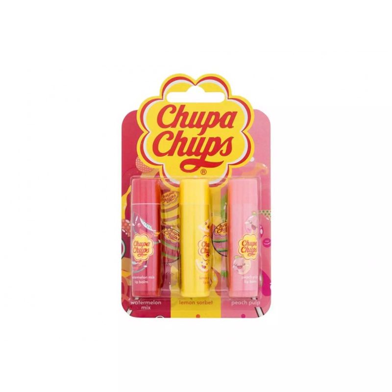 CHUPA CHUPS TRÍO BÁLSAMOS LABIALES SANDÍA MELOCOTÓN Y LIMÓN