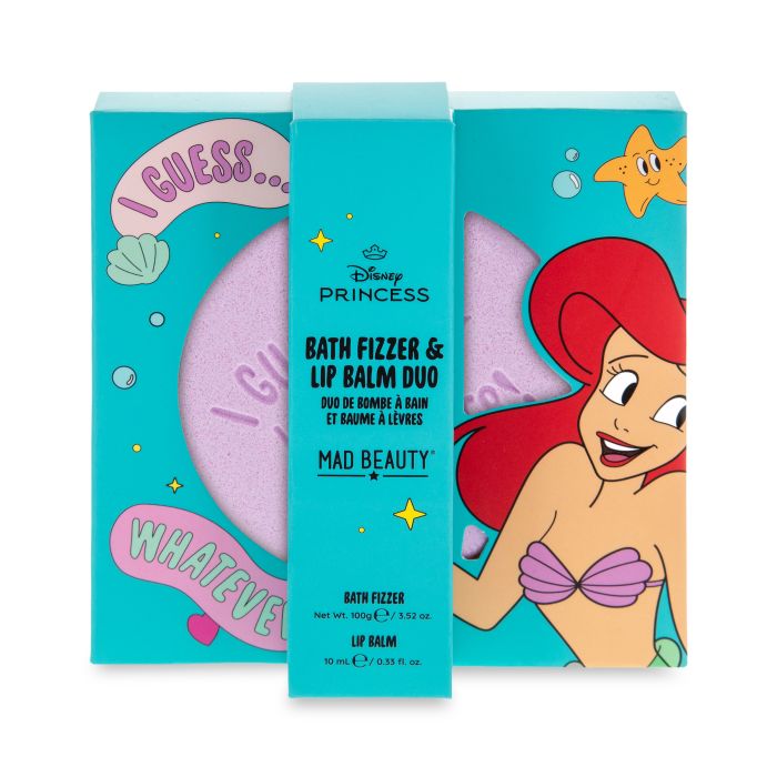 MAD BEAUTY PRINCESAS DISNEY BOMBA DE BAÑO + BÁLSAMO LABIAL LA SIRENITA ARIEL