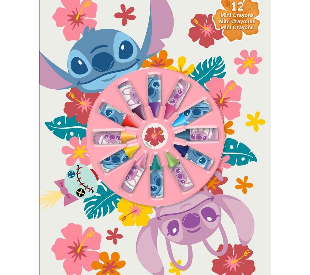 CUADERNO PEGATINAS Y 12 CRAYONES STITCH Y ÁNGEL