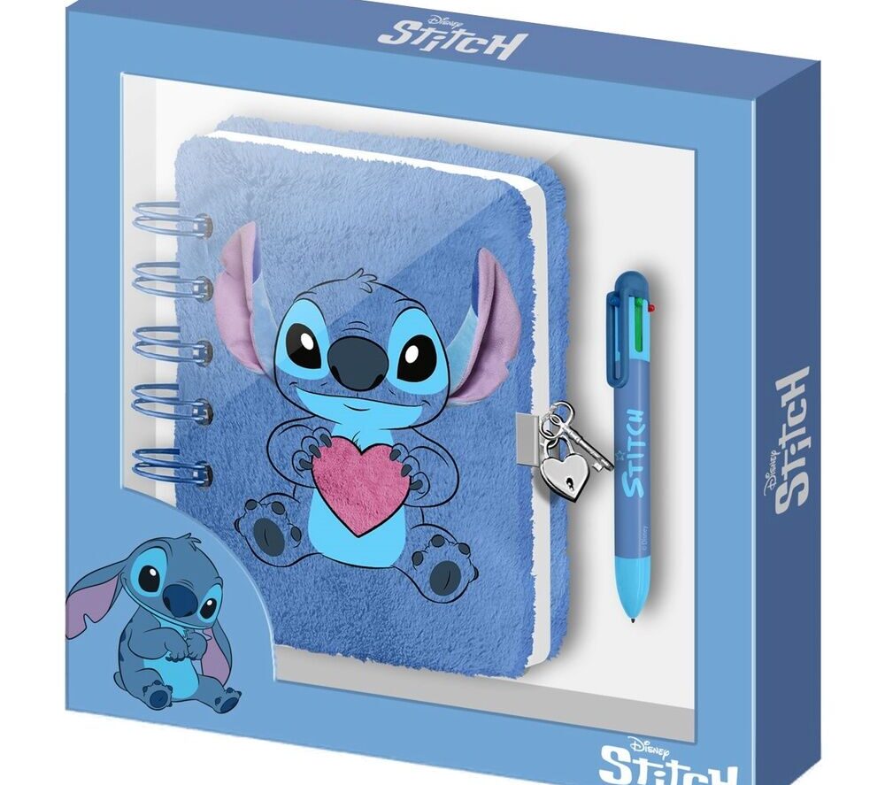 DISNEY DIARIO DE PELUCHE Y BOLÍGRAFO DE STITCH Y ÁNGEL