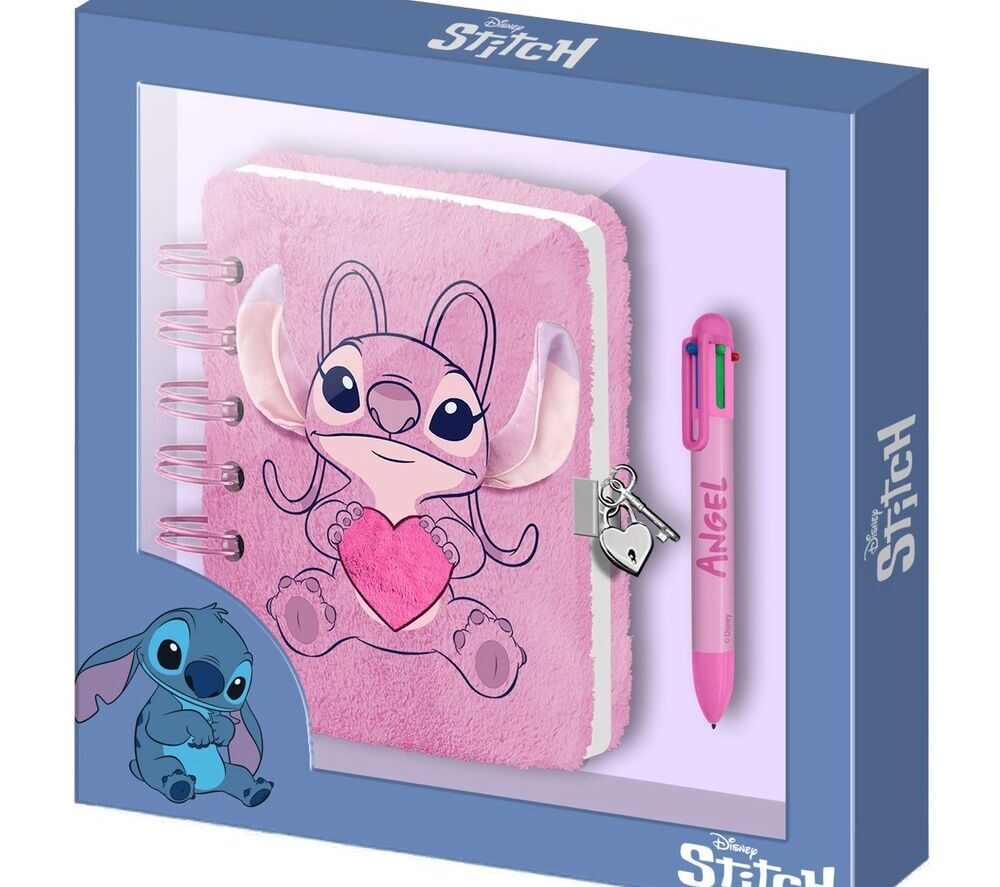 DISNEY DIARIO DE PELUCHE Y BOLÍGRAFO DE STITCH Y ÁNGEL